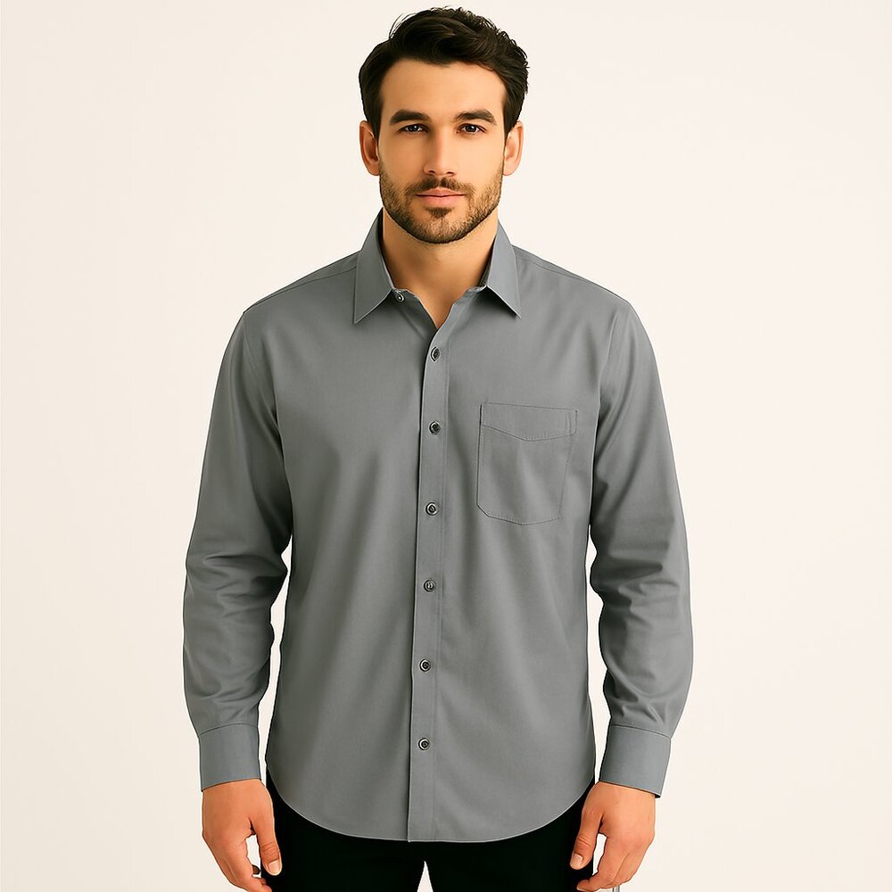 Claiborne Men's 100% Cotton Monumental Gray Stretch Button Front Shirt 3XL NWT